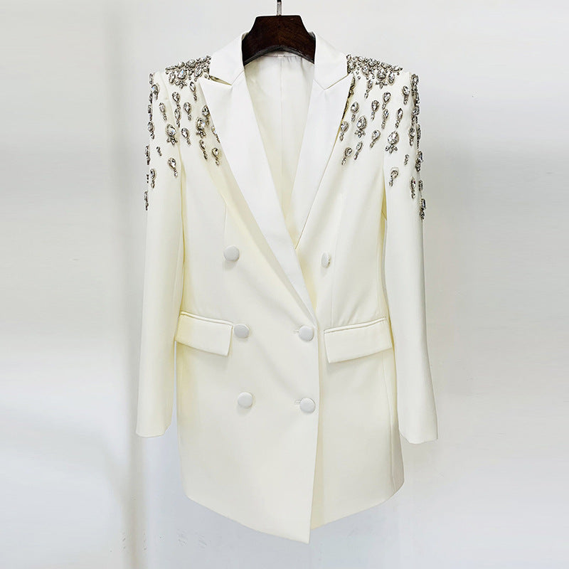 Alice's Gorgeous Heavy-duty Beaded Diamond-embellished Slim Long Blazer