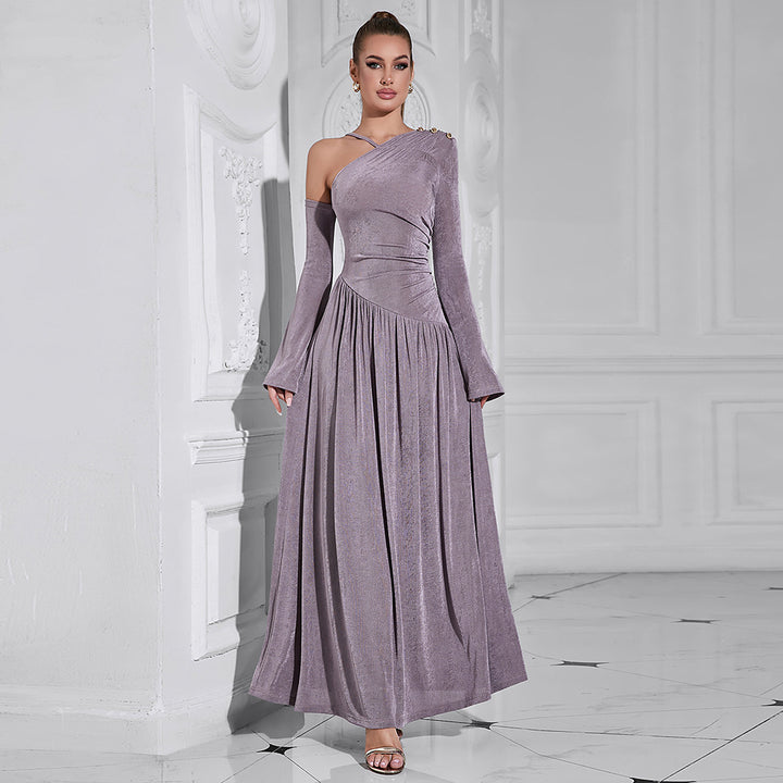 Temperament Solid Color Off-the-shoulder Maxi Dress