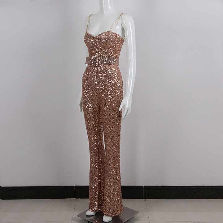 Temperament Sequined Suspender Jumpsuit