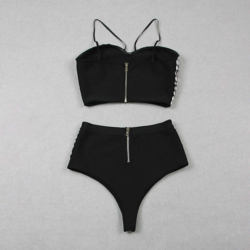 Casual Splicing Diamond One-piece Three-piece Set