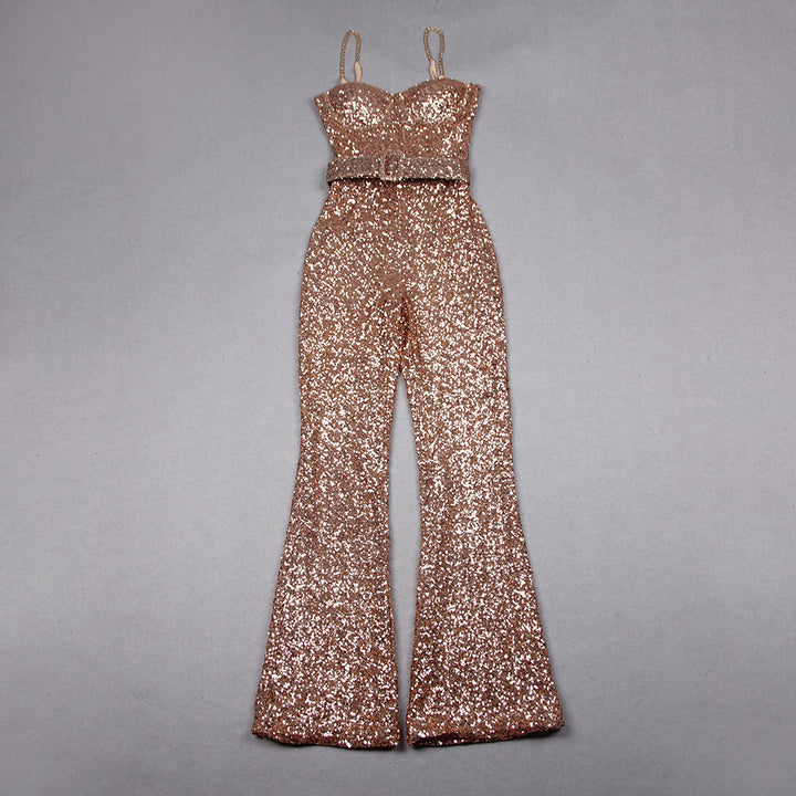 Temperament Sequined Suspender Jumpsuit