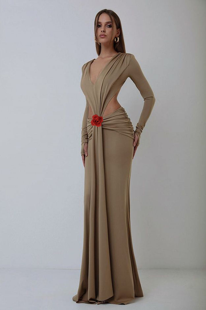 Simple Three-dimensional Flower Hollow Maxi Dress