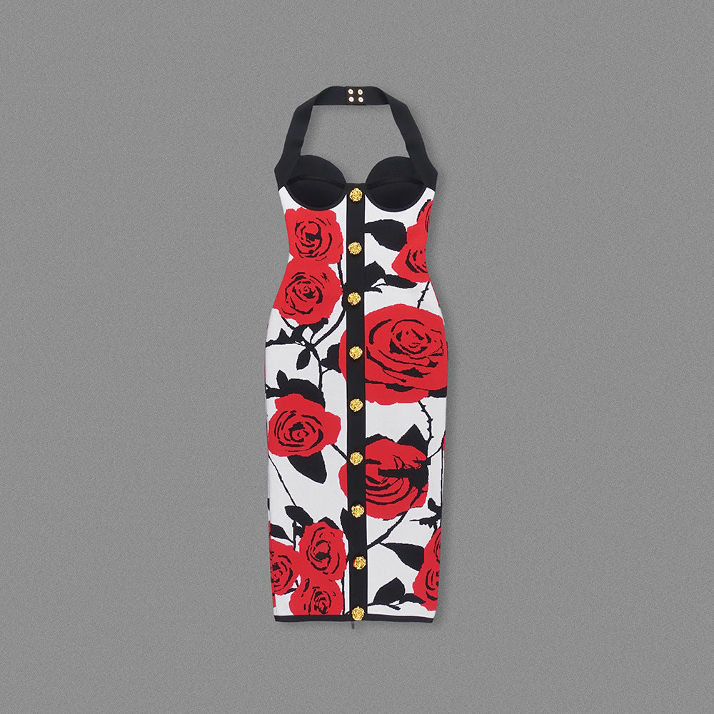 Halter Bustier Floral Midi Dress