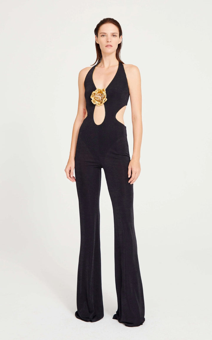 Temperament Neck Golden Flower Jumpsuit