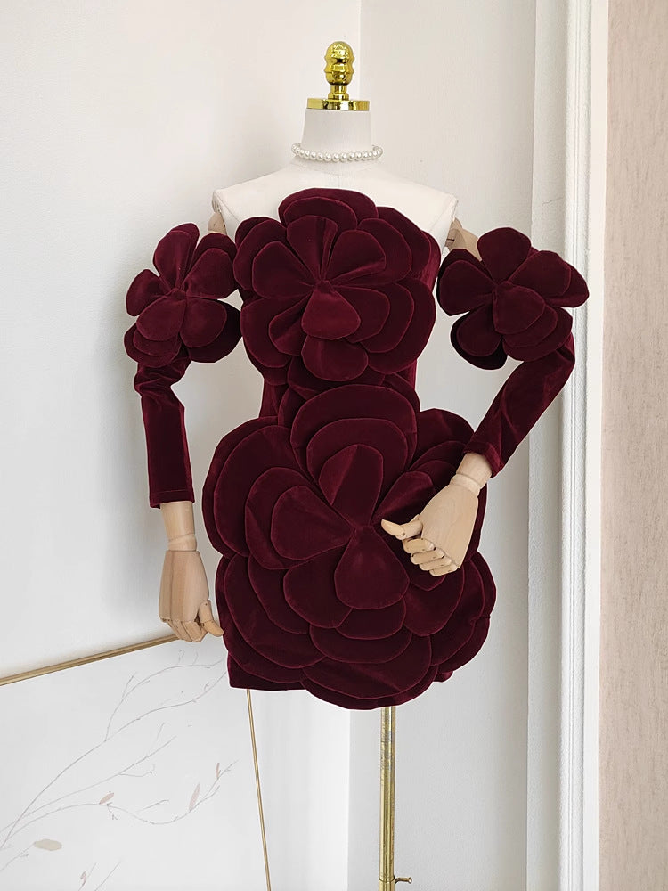 Romantic Three-dimensional Flower Mini Dress