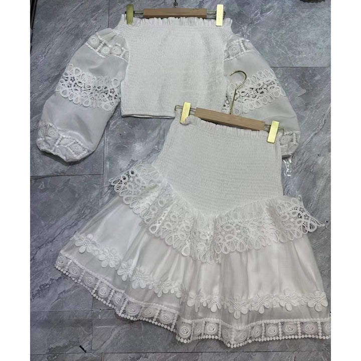 Fashion Embroidery Lace Ruffle Edge Two-piece Set