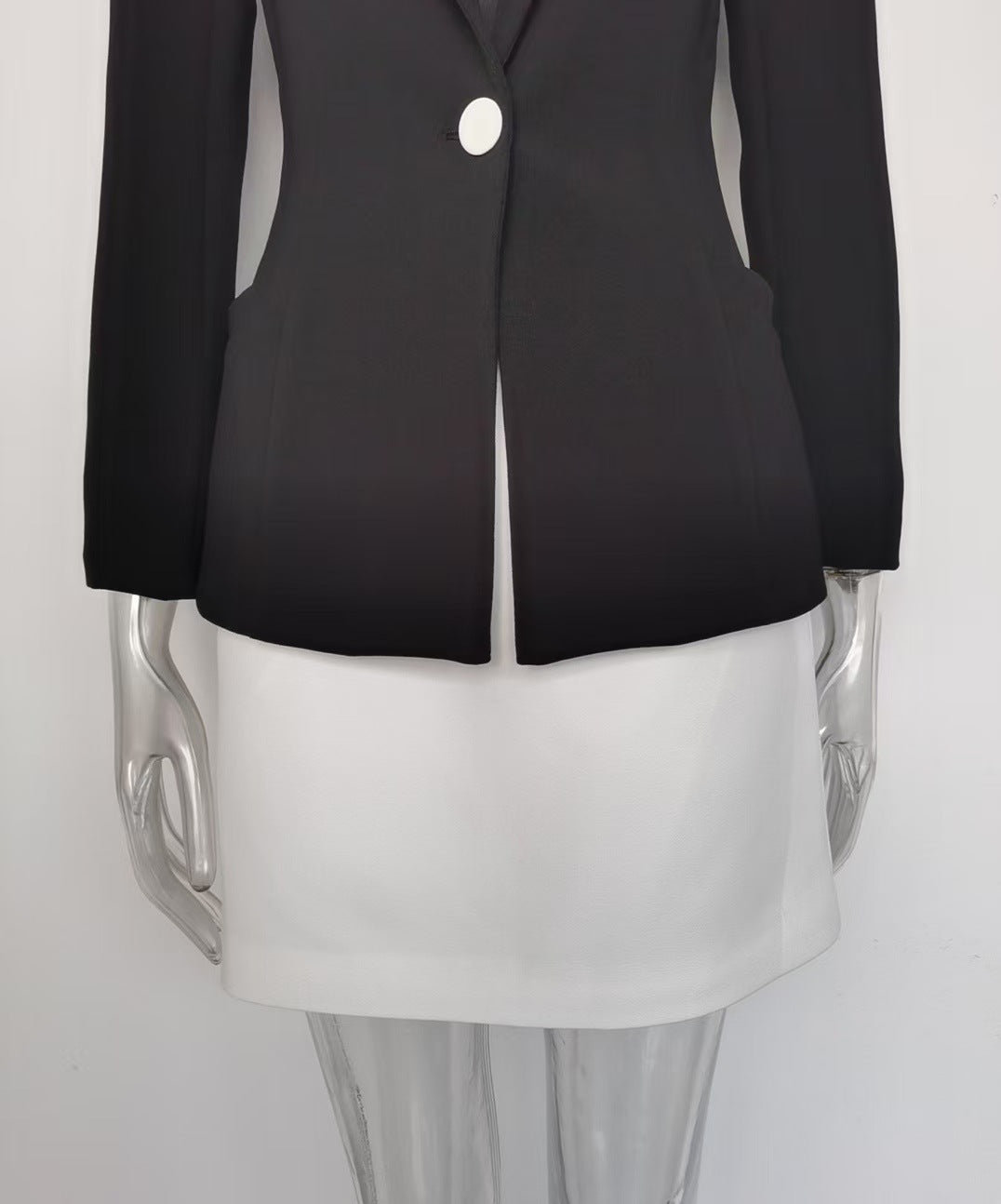 Black and White Splicing Contrasting Color Suit Two-piece Set