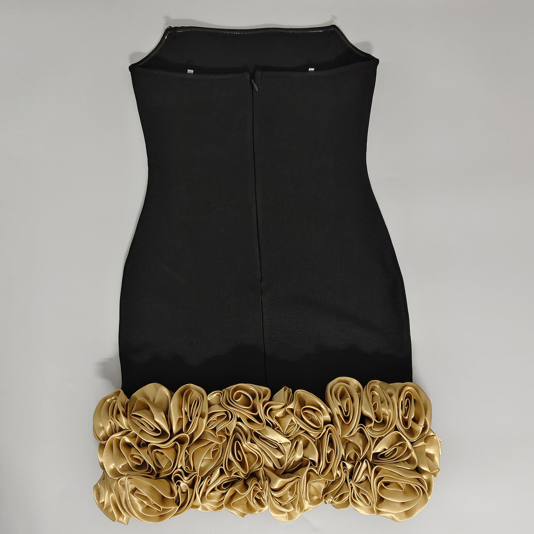 Stylish Three-dimensional Gold Flower Mini Dress