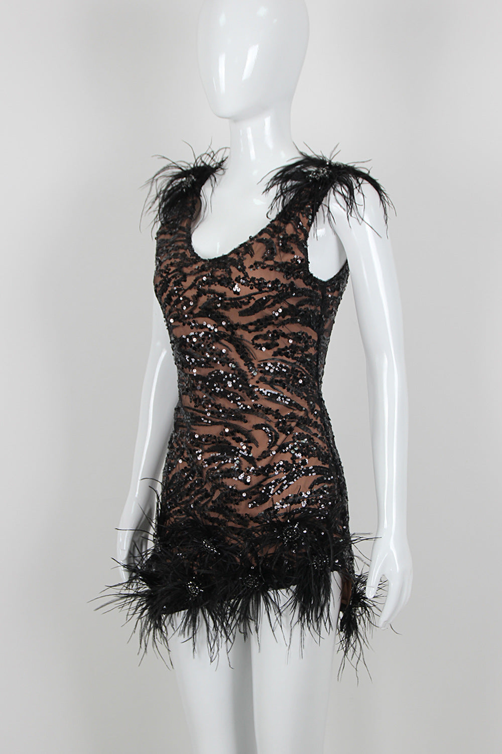 Fashion Sequined Feather Mini Dress