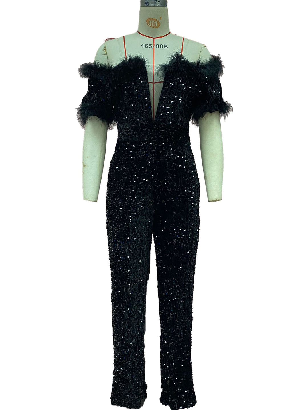 Temperament Off-Shoulder Feather Sequin Jumpsuit