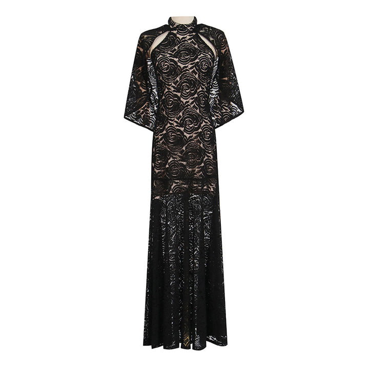 Elegant Embroidered Hollow Maxi Dress