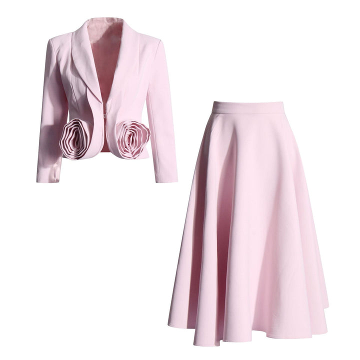 3D Rose V-neck Splicing Suit Two-piece Set