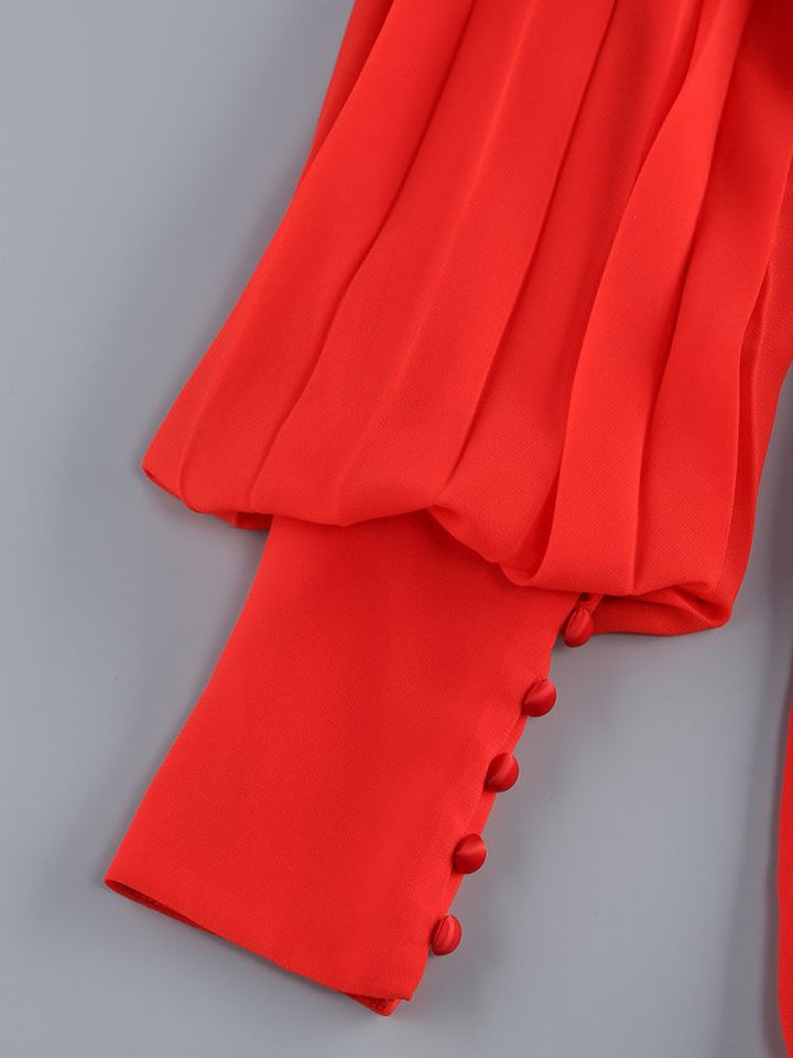 Retro Solid Color Lantern Sleeve Maxi Dress