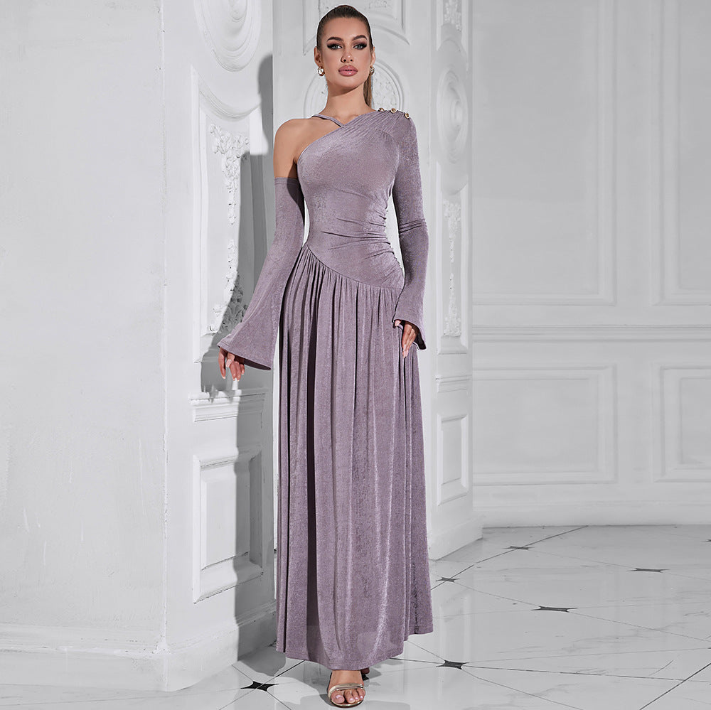 Temperament Solid Color Off-the-shoulder Maxi Dress