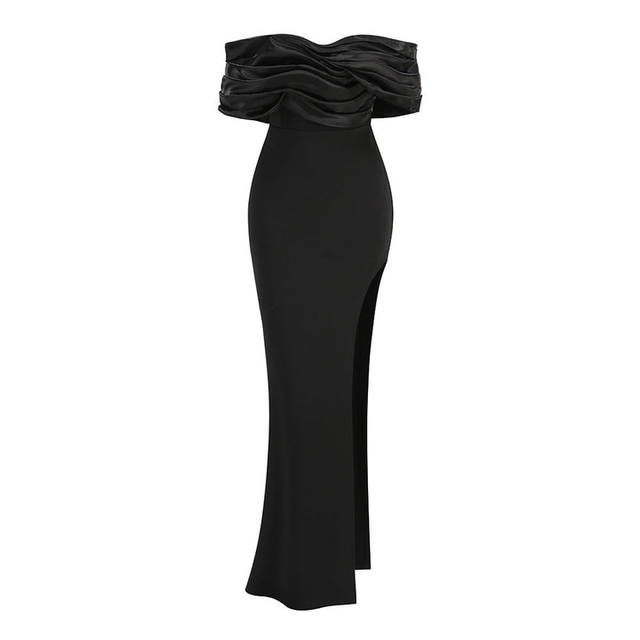 Presley Crepe Ruffle Shoulder Grown Maxi Dress