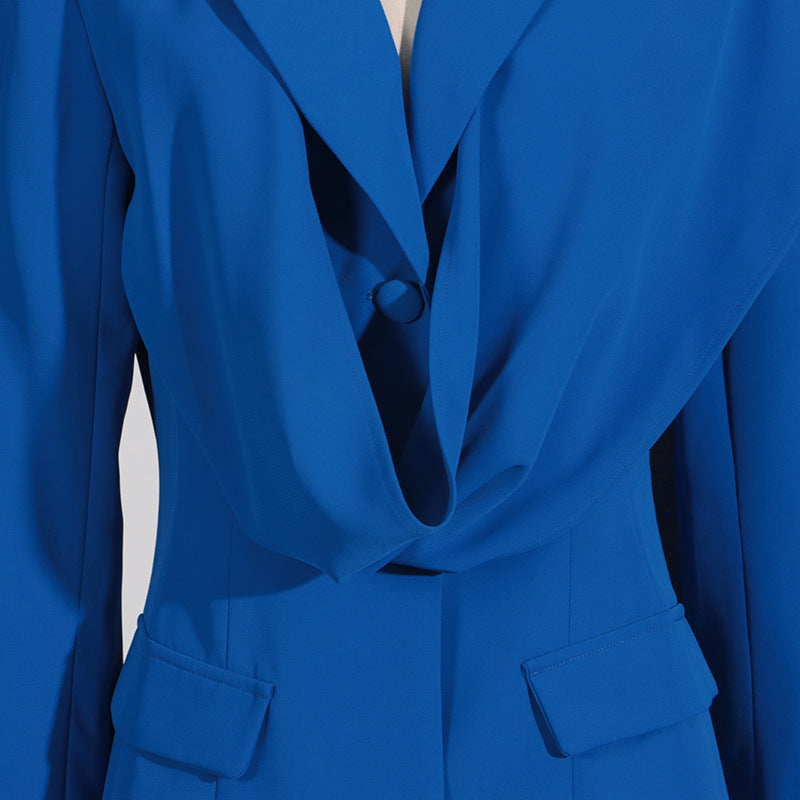 Solid Color Ribbon Spliced Blazer