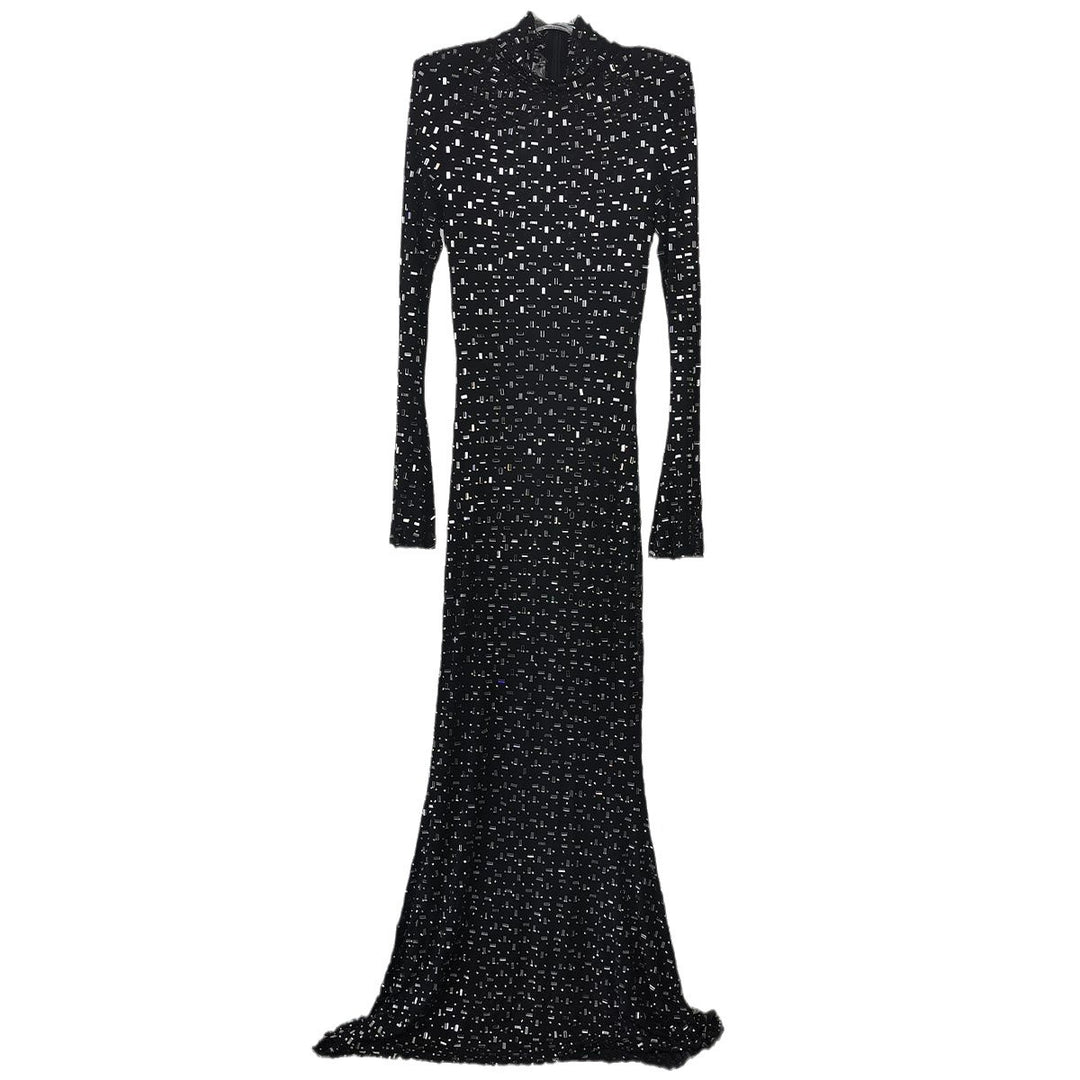 Elegant Black Hot Diamond Maxi Dress