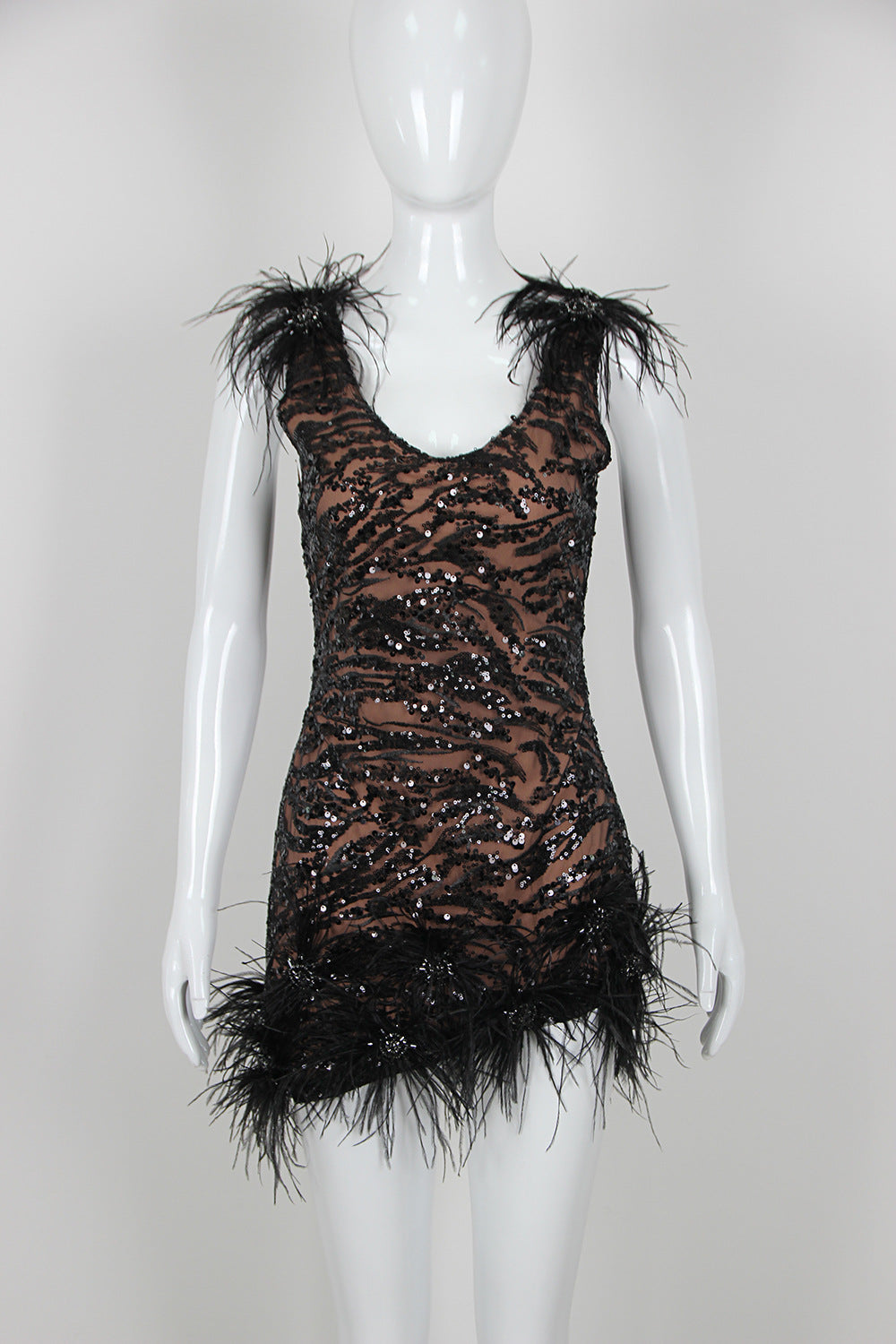 Fashion Sequined Feather Mini Dress