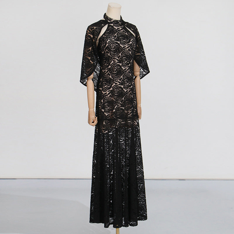 Elegant Embroidered Hollow Maxi Dress