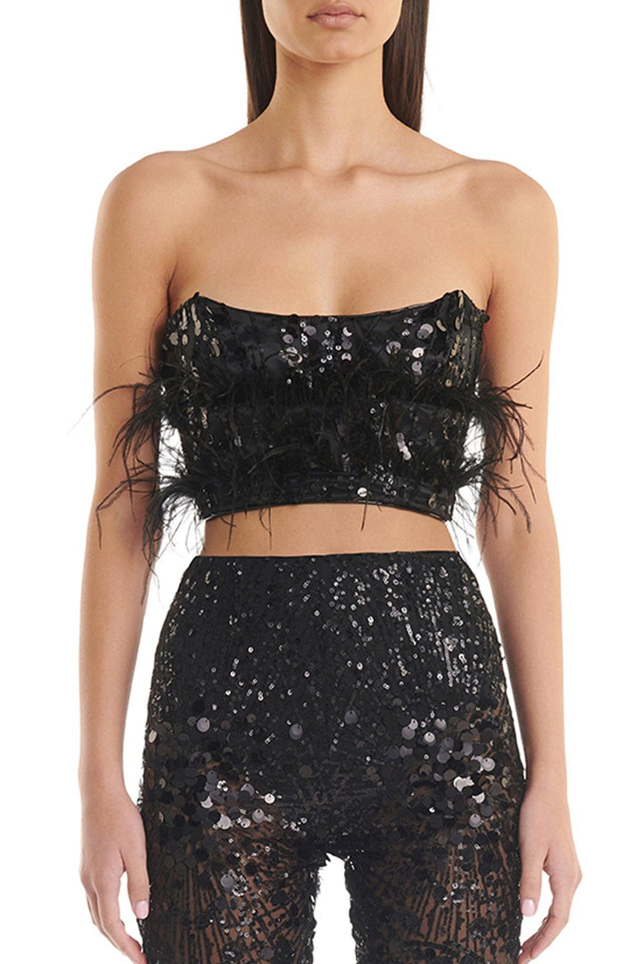 Elegant Tube Top Beaded Feather Two-piece Set