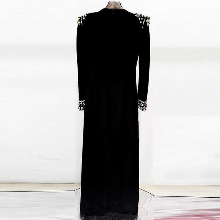 Temperament Diamond-encrusted Long-sleeved Dress