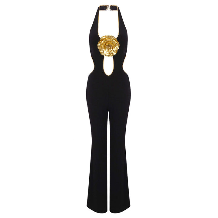 Temperament Neck Golden Flower Jumpsuit