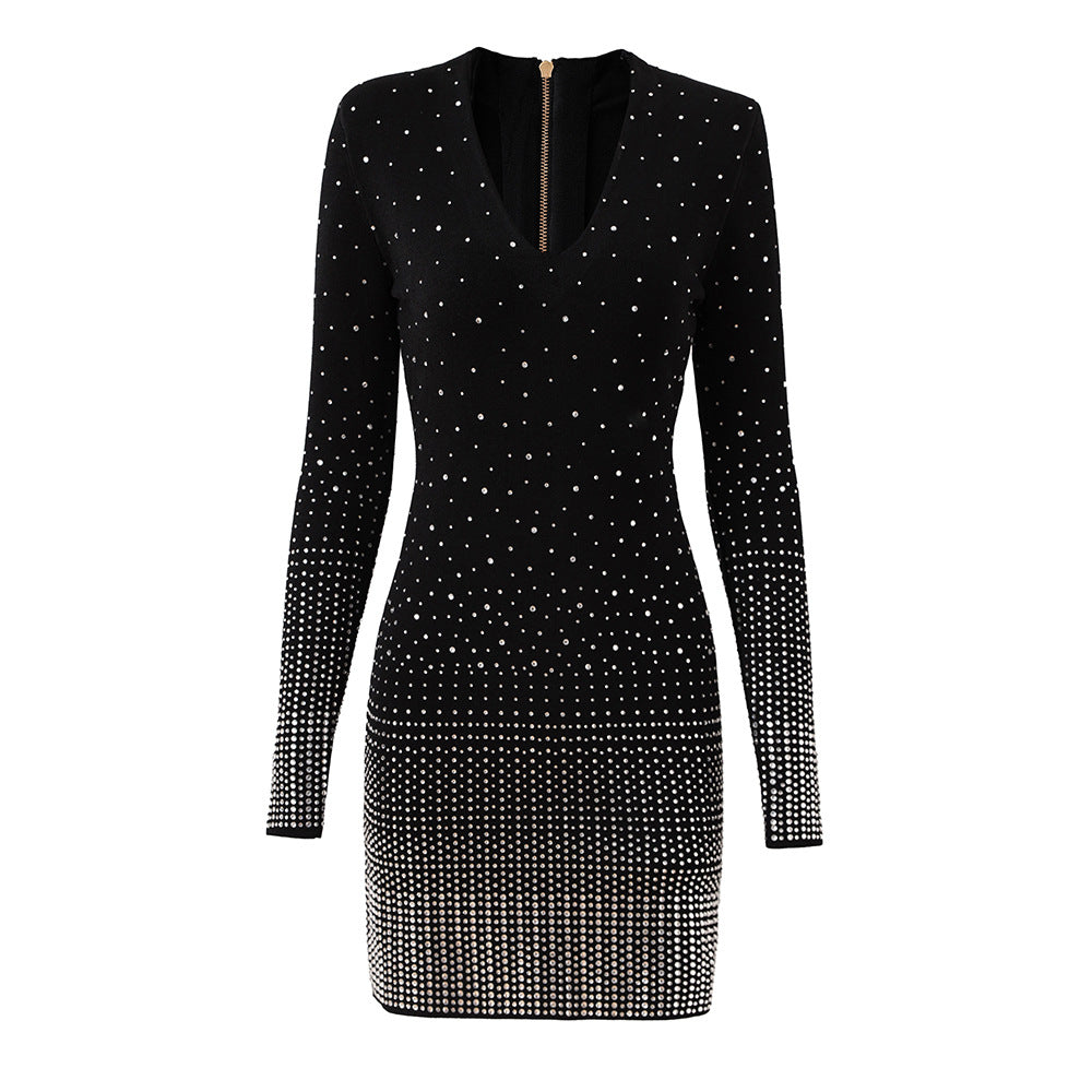 Elegant Hot Diamond Long Sleeve Mini Dress