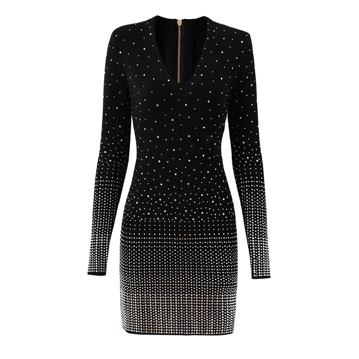 Elegant Hot Diamond Long Sleeve Mini Dress