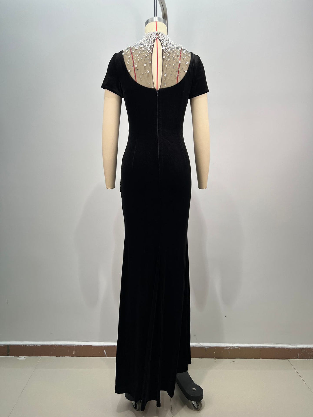 Temperament Diamond Pearl Velvet Maxi Dress