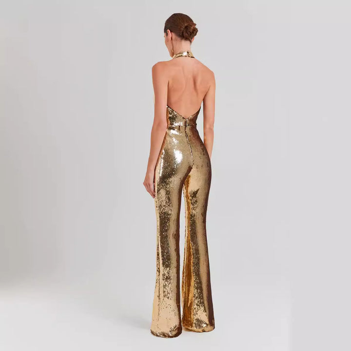 Fashion Sleeveless Neck Sequined Jumpsuit