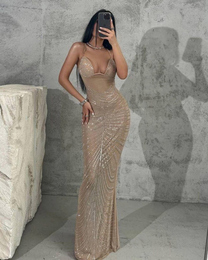 Fashion Suspender Hot Diamond Maxi Dress