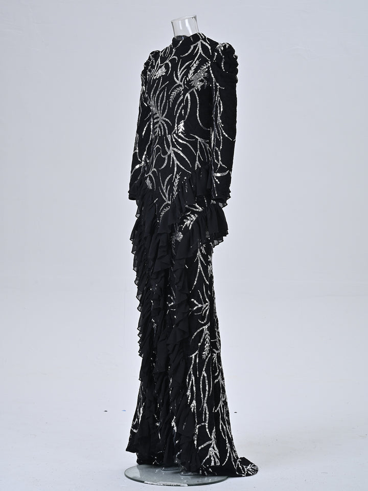 Temperament Fungus Edge Sequined Maxi Dress