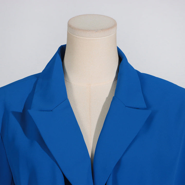 Solid Color Ribbon Spliced Blazer