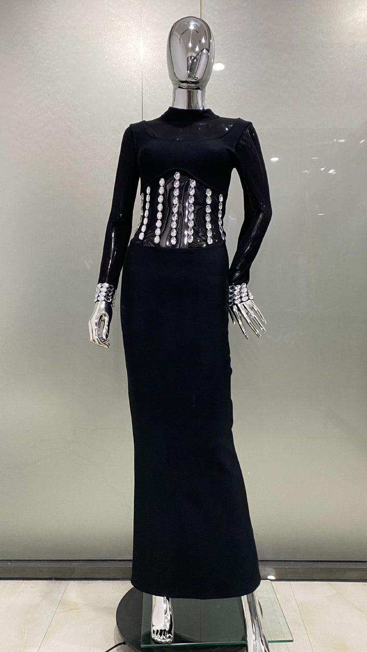 Diamond Mesh Black Maxi Dress