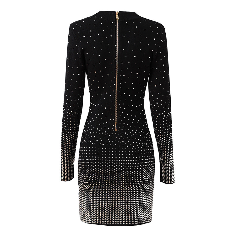 Elegant Hot Diamond Long Sleeve Mini Dress