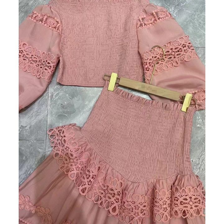 Fashion Embroidery Lace Ruffle Edge Two-piece Set