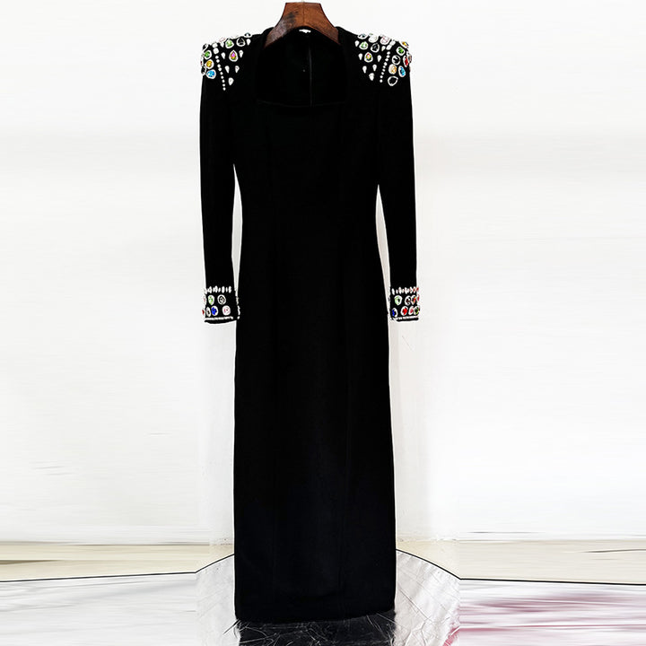 Temperament Diamond-encrusted Long-sleeved Dress