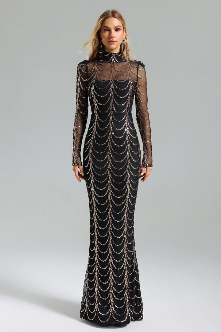 Palez Sequins Mesh Maxi Dress