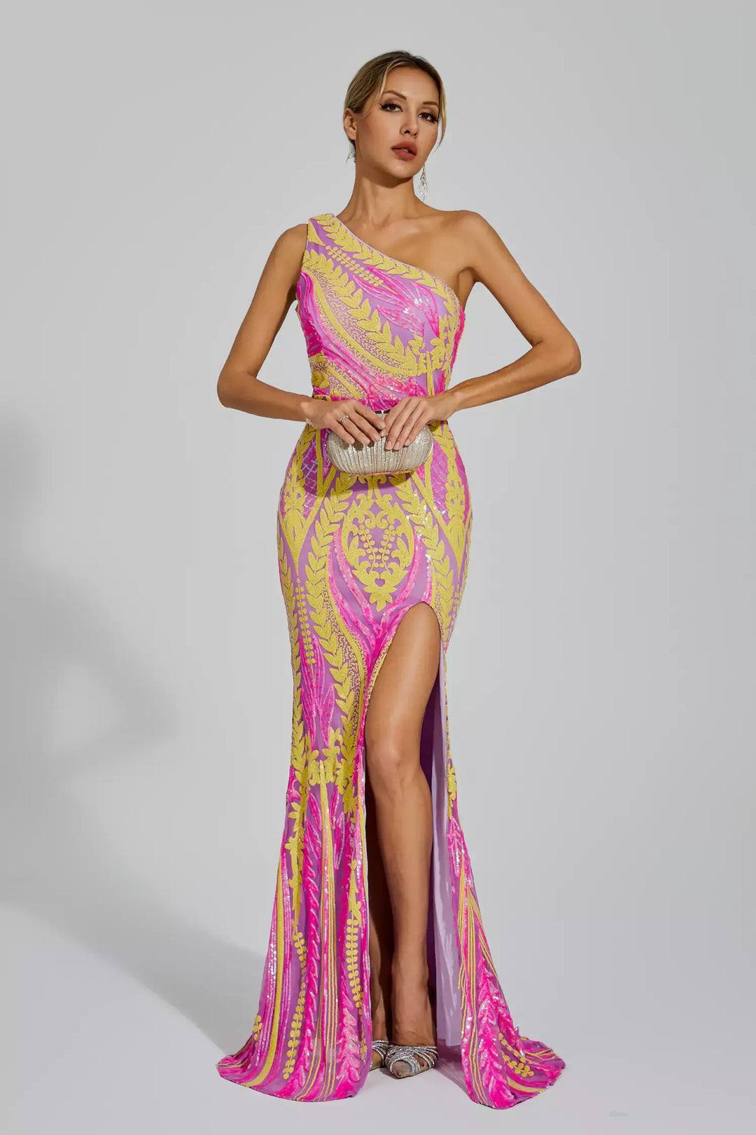 Phelps Yellow Pink Colored Maxi Dress