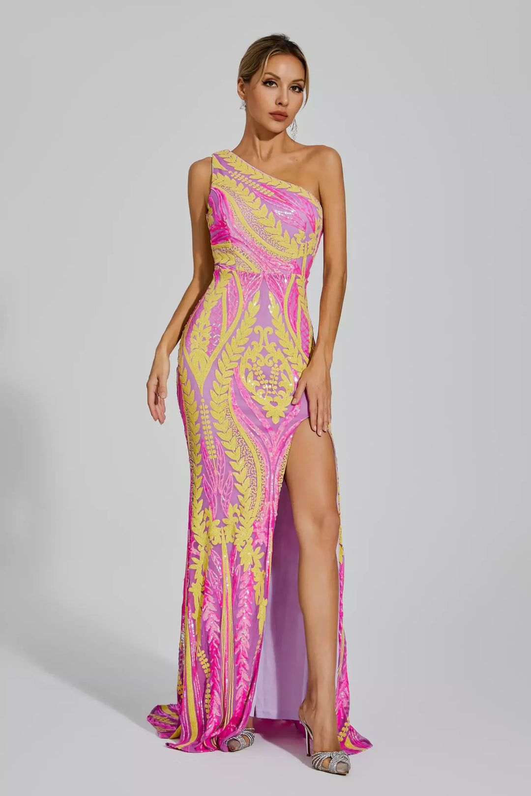 Phelps Yellow Pink Colored Maxi Dress