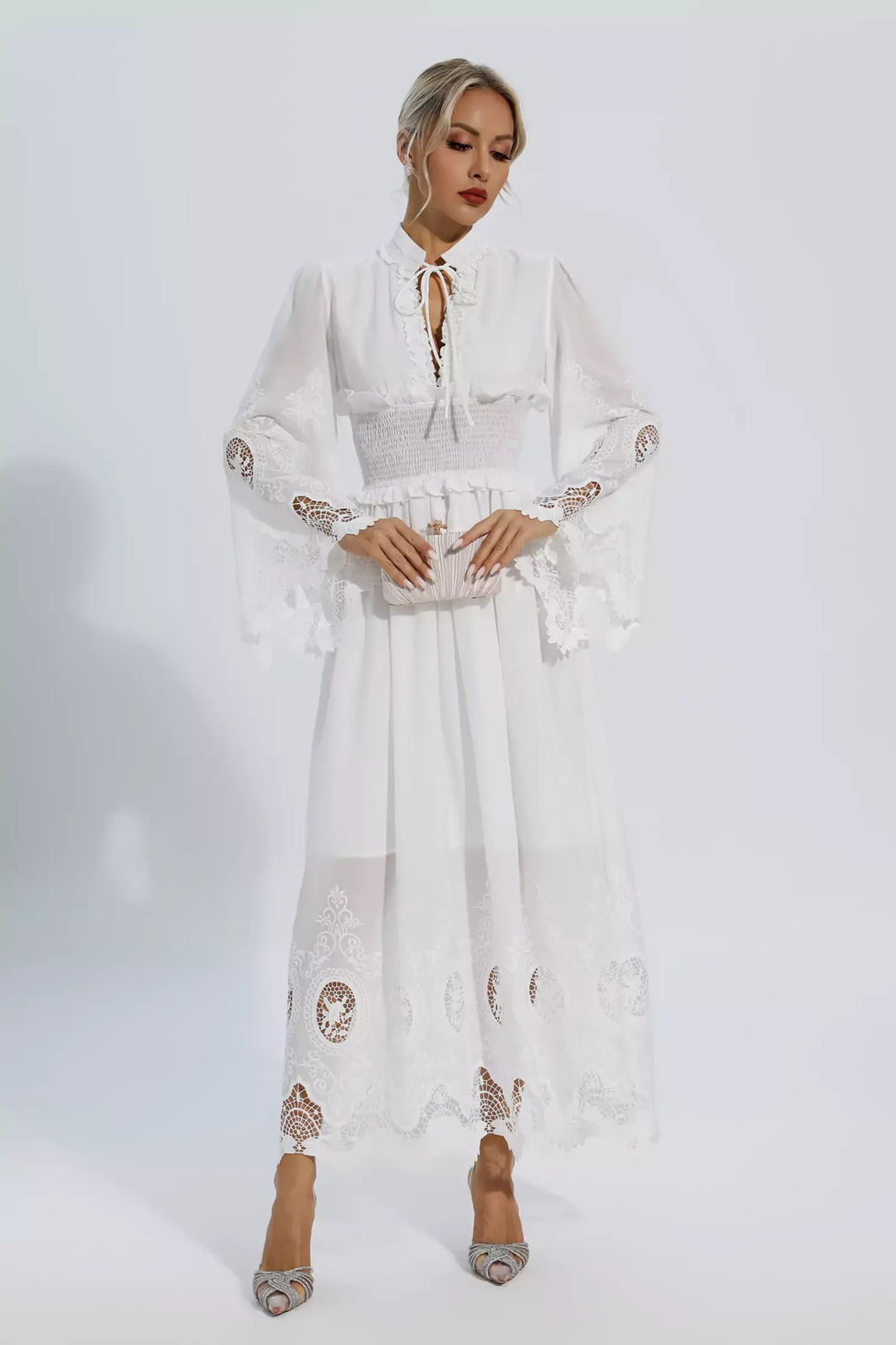 Remy White Long Sleeve Lace Maxi Dress