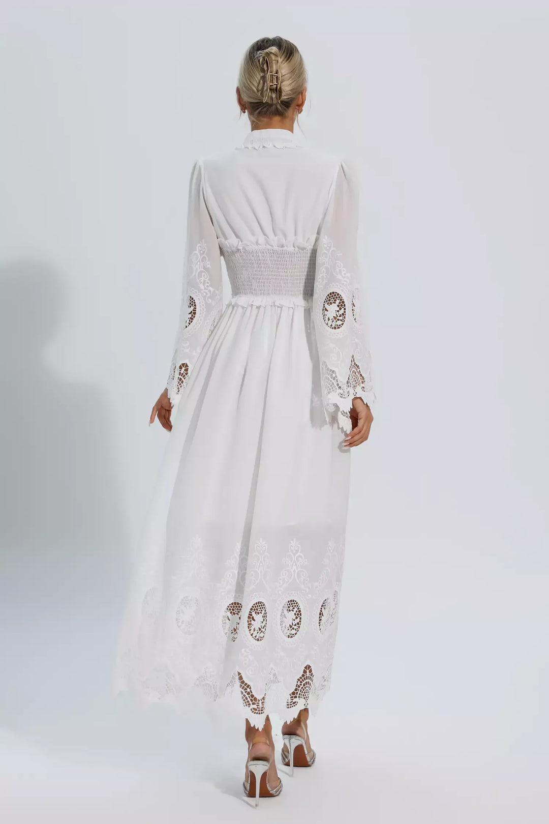 Remy White Long Sleeve Lace Maxi Dress