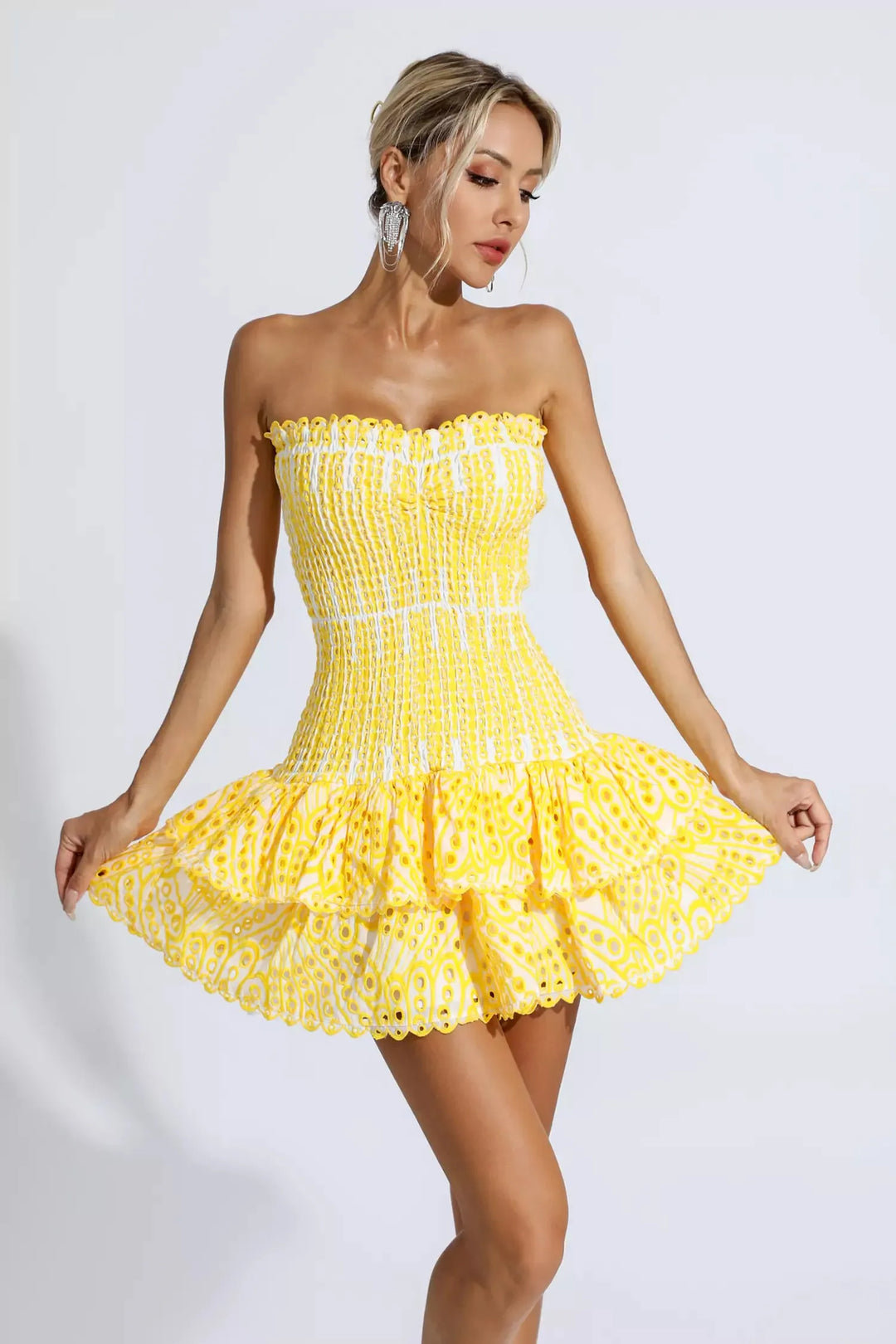 Rosemary Yellow Ruffle Mini Dress