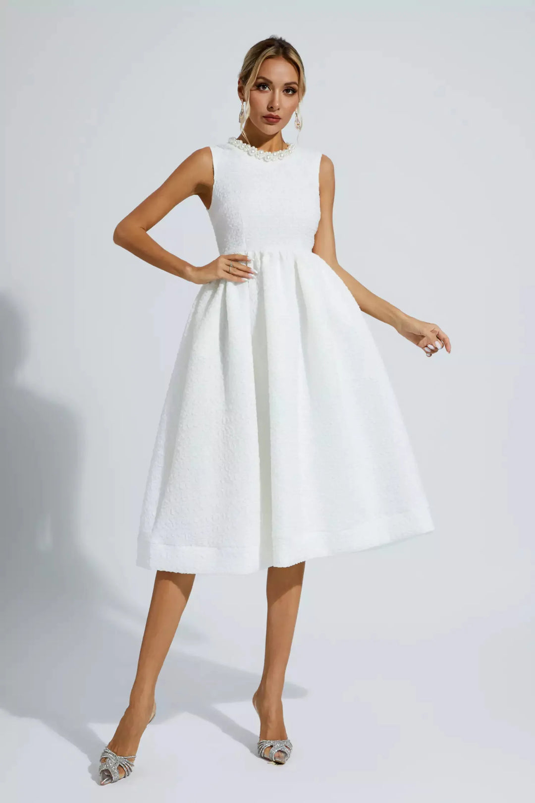 Ryan White Pearl Sleeveless Midi Dress