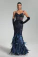 Corset Sequin Feather Maxi Dress