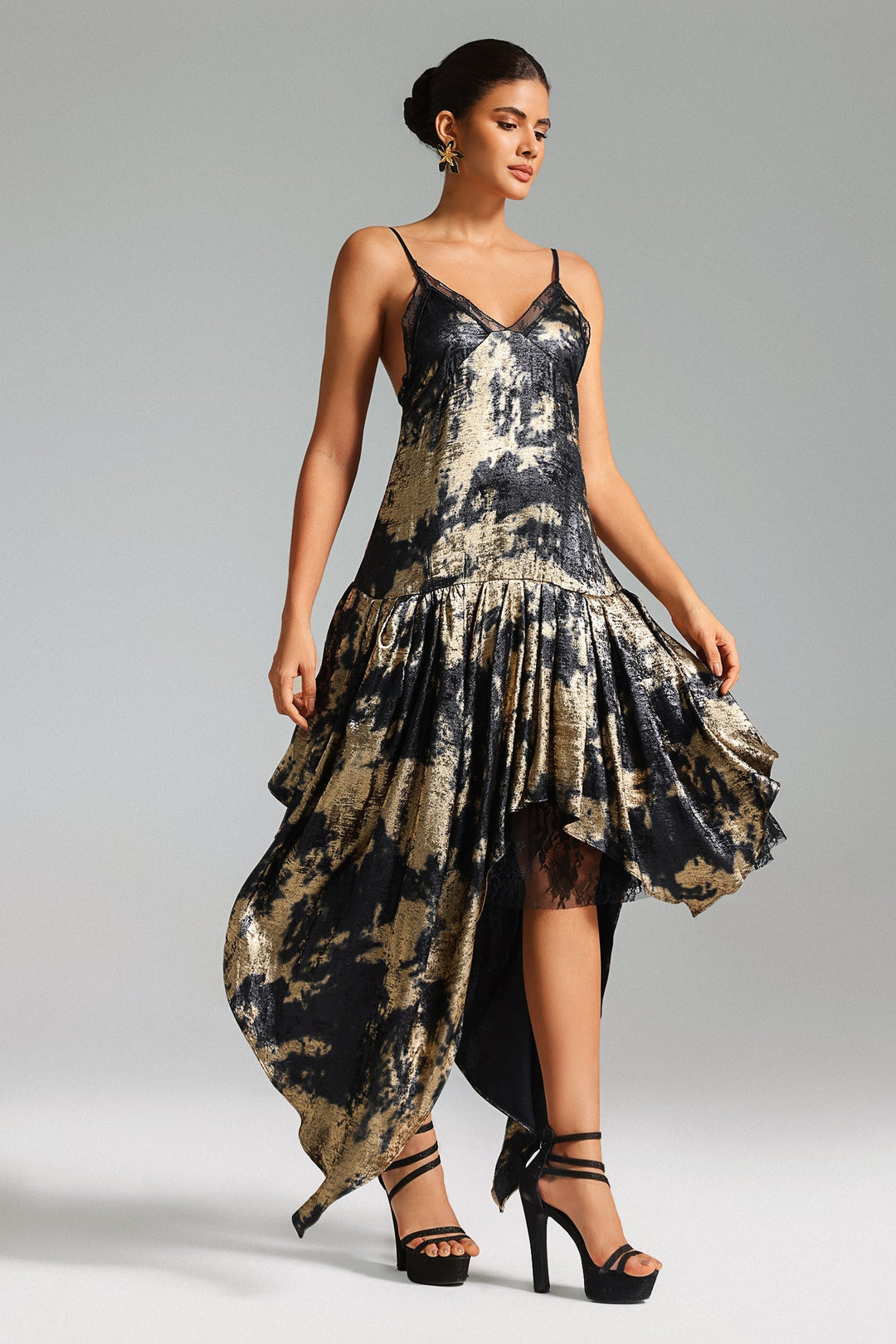 Selien Gilding Print Satin Dress Suspender Skirt