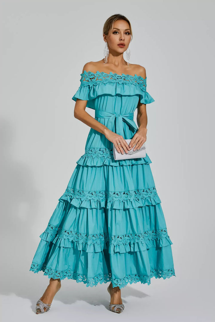 Soraya Blue Ruffle Off Shoulder Dress