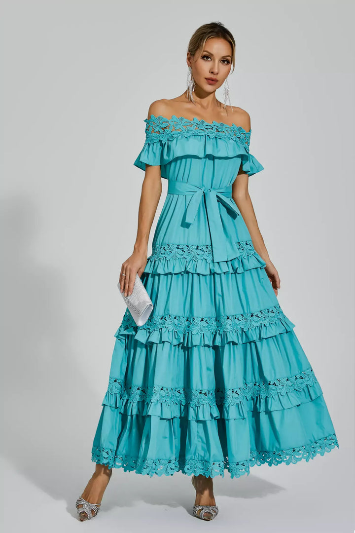 Soraya Blue Ruffle Off Shoulder Dress