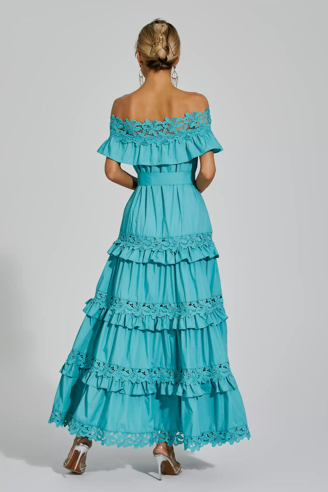 Soraya Blue Ruffle Off Shoulder Dress