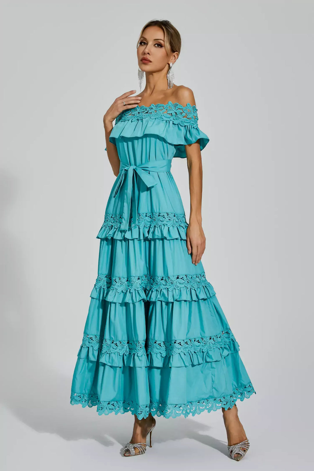 Soraya Blue Ruffle Off Shoulder Dress